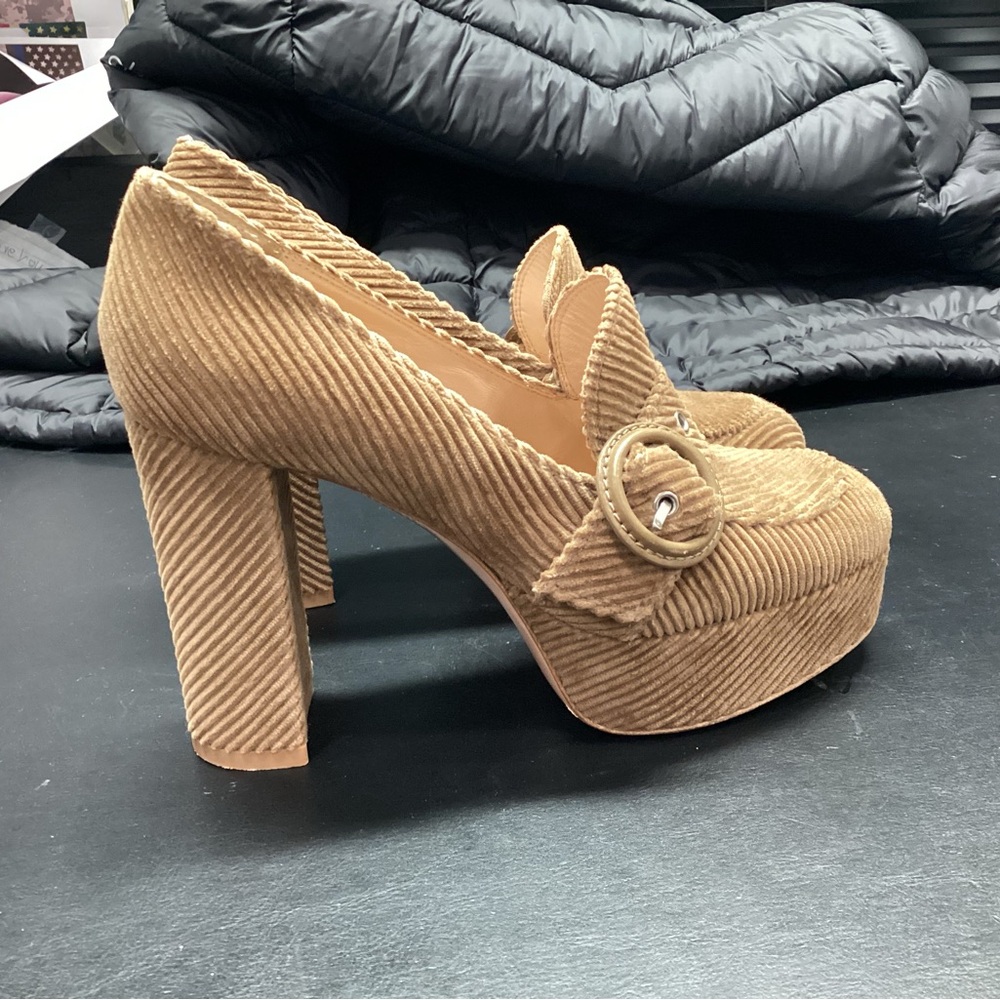 Gianvito Rossi Platform Heels Shoes Loafers Textured sz US 7 37 Leon Corduroy